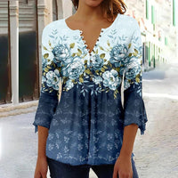 Fashionable Women'S V - Neck Button T-Shirt 3D Printed Top Summer New Fashion Clothing Street Loose Shirt Women'S Casual Clothing - Chic Cart