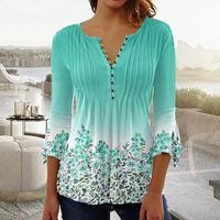 Fashionable Women'S V - Neck Button T-Shirt 3D Printed Top Summer New Fashion Clothing Street Loose Shirt Women'S Casual Clothing - Chic Cart