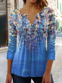 Fashionable Women'S V - Neck Button T-Shirt 3D Printed Top Summer New Fashion Clothing Street Loose Shirt Women'S Casual Clothing - Chic Cart