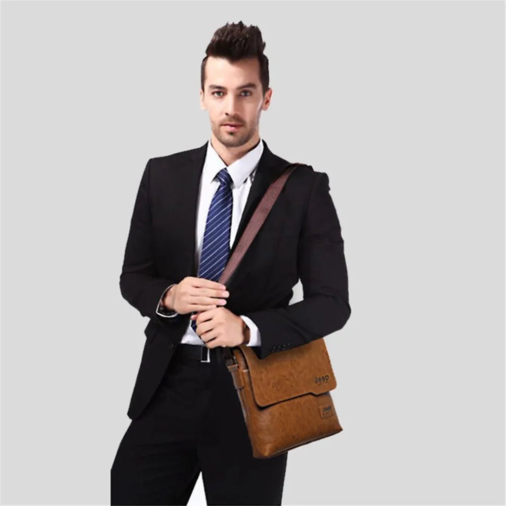JEEP BULUO Men Bag Famous Brand 2 pcs Set Man Leather Messenger Shouder Bag Business Travelling Bags Male Tote Cross body Bags - Chic Cart