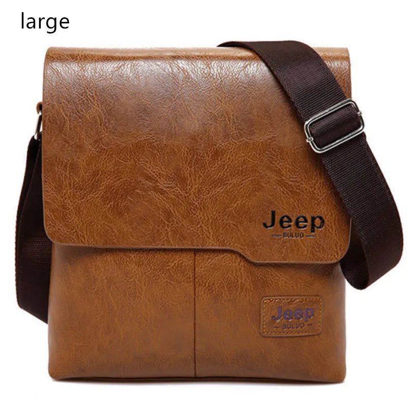 JEEP BULUO Men Bag Famous Brand 2 pcs Set Man Leather Messenger Shouder Bag Business Travelling Bags Male Tote Cross body Bags - Chic Cart