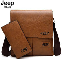 JEEP BULUO Men Bag Famous Brand 2 pcs Set Man Leather Messenger Shouder Bag Business Travelling Bags Male Tote Cross body Bags - Chic Cart