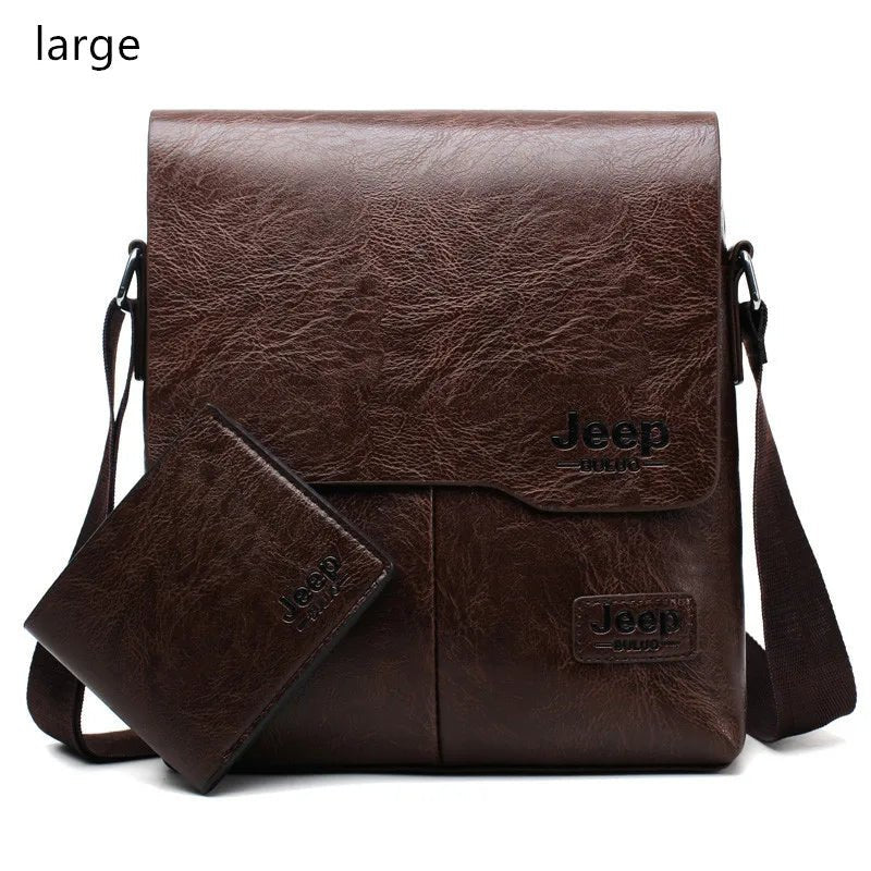 JEEP BULUO Men Bag Famous Brand 2 pcs Set Man Leather Messenger Shouder Bag Business Travelling Bags Male Tote Cross body Bags - Chic Cart