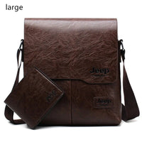 JEEP BULUO Men Bag Famous Brand 2 pcs Set Man Leather Messenger Shouder Bag Business Travelling Bags Male Tote Cross body Bags - Chic Cart