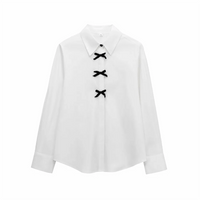 2025 RZRA Spring New Women's Fashion Casual Style Butterfly Knot Decoration Wave Point Long Sleeve Single breasted Shirt - Chic Cart