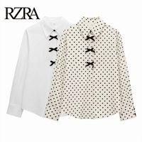 2025 RZRA Spring New Women's Fashion Casual Style Butterfly Knot Decoration Wave Point Long Sleeve Single breasted Shirt - Chic Cart