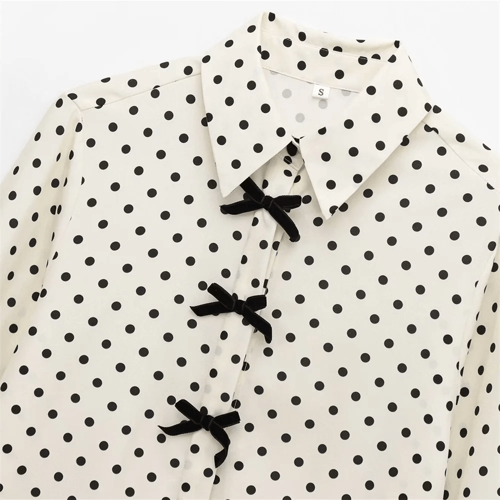 2025 RZRA Spring New Women's Fashion Casual Style Butterfly Knot Decoration Wave Point Long Sleeve Single breasted Shirt - Chic Cart