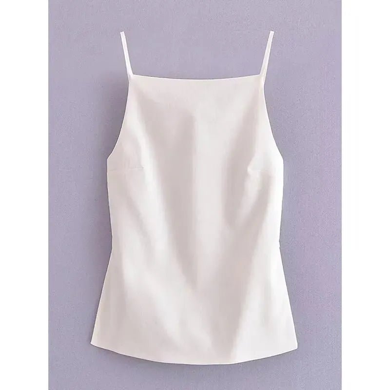 Women Fashion Solid Lace Up Backless Camisole Vintage Thin Straps Square Collar Female Chic Lady Tops - Chic Cart AMI Cart