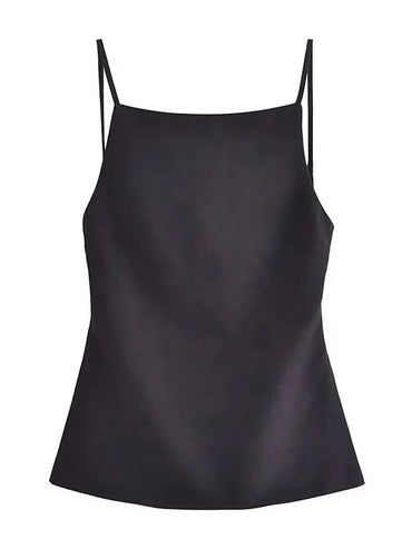 Women Fashion Solid Lace Up Backless Camisole Vintage Thin Straps Square Collar Female Chic Lady Tops - Chic Cart AMI Cart