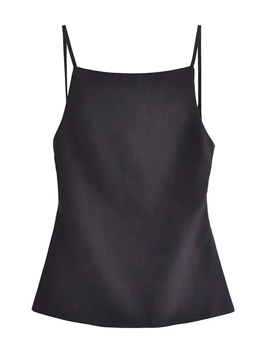 Women Fashion Solid Lace Up Backless Camisole Vintage Thin Straps Square Collar Female Chic Lady Tops - Chic Cart AMI Cart