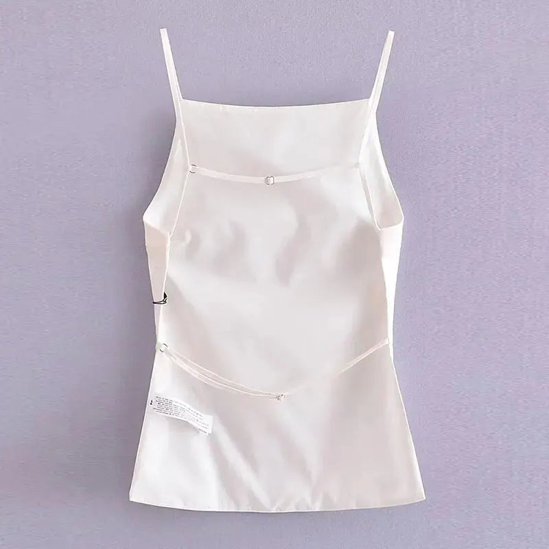 Women Fashion Solid Lace Up Backless Camisole Vintage Thin Straps Square Collar Female Chic Lady Tops - Chic Cart
