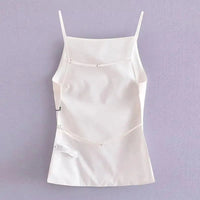 Women Fashion Solid Lace Up Backless Camisole Vintage Thin Straps Square Collar Female Chic Lady Tops - Chic Cart