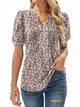 Womens Tunic Tops V Neck Shirts Short Sleeve Summer Puff Pleated Casual Blouses Puff Pleated Work Blouse Fashion Tops - Chic Cart