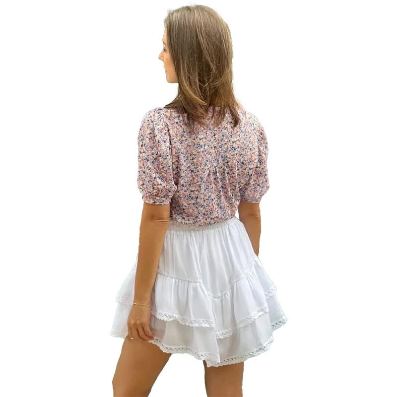 Womens Tunic Tops V Neck Shirts Short Sleeve Summer Puff Pleated Casual Blouses Puff Pleated Work Blouse Fashion Tops - Chic Cart