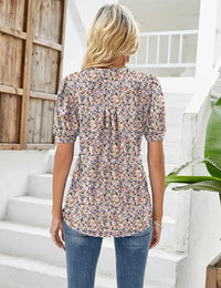 Womens Tunic Tops V Neck Shirts Short Sleeve Summer Puff Pleated Casual Blouses Puff Pleated Work Blouse Fashion Tops - Chic Cart