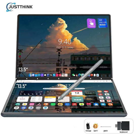 Dual Screen Laptop Intel N100 Processor 13.5+13.5 Inch touch Screen Gaming Laptop DDR4 32GB 1TB 512GB SSD Notebook Computer - Chic Cart
