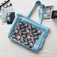 Fashion New Canvas Ita Bag Large Capacity Cartoon Tote Bags for Women Transparent Shoulder Bags Teenage Girls Japanese - Chic Cart