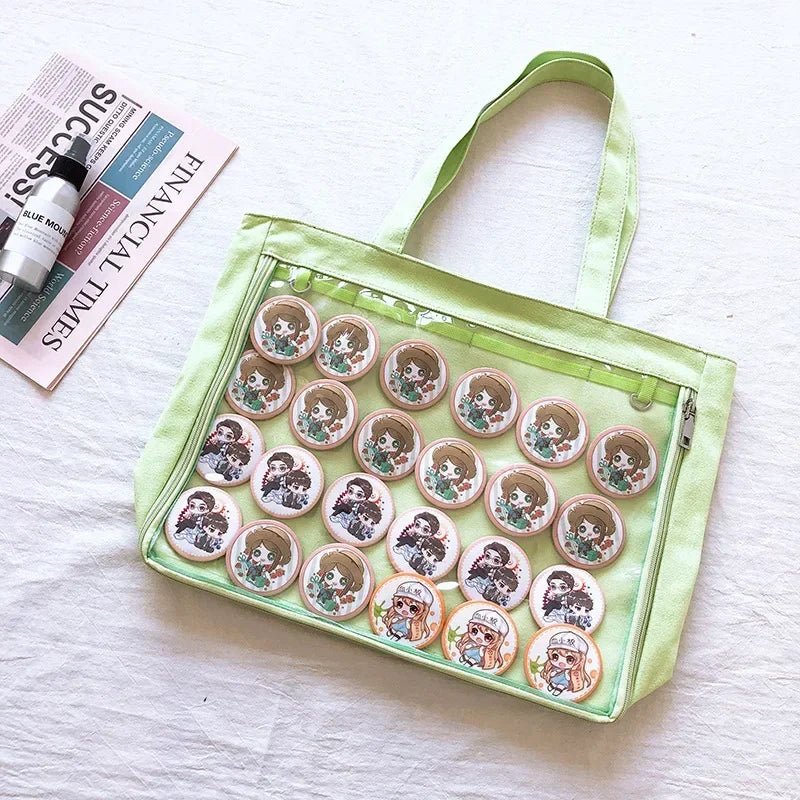Fashion New Canvas Ita Bag Large Capacity Cartoon Tote Bags for Women Transparent Shoulder Bags Teenage Girls Japanese - Chic Cart