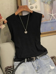 AOSSVIAO Korea Knitted Vests Women Top Summer Sleeveless Blouse Women O - neck Knitted Blouse Shirt Women Clothes Women Tops - Chic Cart