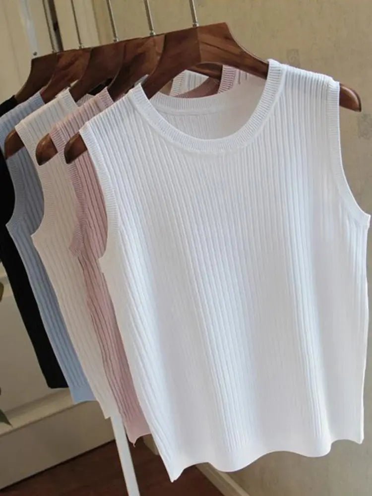 AOSSVIAO Korea Knitted Vests Women Top Summer Sleeveless Blouse Women O - neck Knitted Blouse Shirt Women Clothes Women Tops - Chic Cart