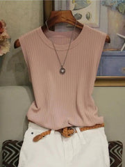 AOSSVIAO Korea Knitted Vests Women Top Summer Sleeveless Blouse Women O - neck Knitted Blouse Shirt Women Clothes Women Tops - Chic Cart