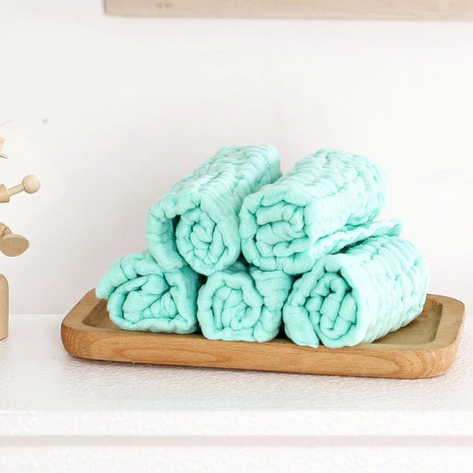 Soft Cotton Gauze 5PCS Baby Face Towel Set Solid Color Burp Cloth Handkerchief Feeding Wash Cloth Wipe - Chic Cart