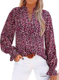 Fashion Loose Shirt Woman Elegant Round-Neck Woman Shirt Printed Casual Woman Shirt Holiday Weekend Top - Chic Cart 