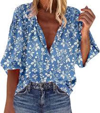 Fashion Loose Shirt Woman Elegant Round-Neck Woman Shirt Printed Casual Woman Shirt Holiday Weekend Top - Chic Cart 