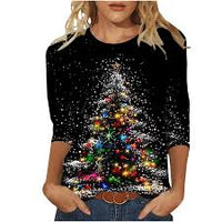 Fashion Loose Shirt Woman Elegant Round-Neck Woman Shirt Printed Casual Woman Shirt Holiday Weekend Top - Chic Cart 