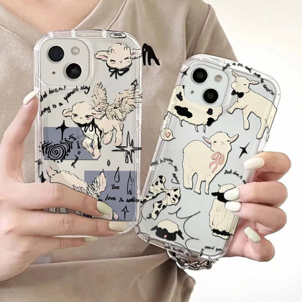 Cute Little Lamb Angel Sheep Phone Case for IPhone 16 15 14 13 12 11 Pro Max 7 8 Plus X XR XSMax Airbag Anti Fall Clear Cover - Chic Cart