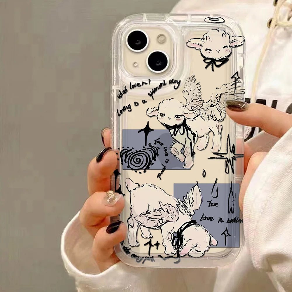 Cute Little Lamb Angel Sheep Phone Case for IPhone 16 15 14 13 12 11 Pro Max 7 8 Plus X XR XSMax Airbag Anti Fall Clear Cover - Chic Cart
