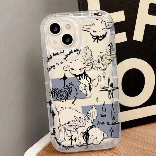 Cute Little Lamb Angel Sheep Phone Case for IPhone 16 15 14 13 12 11 Pro Max 7 8 Plus X XR XSMax Airbag Anti Fall Clear Cover - Chic Cart