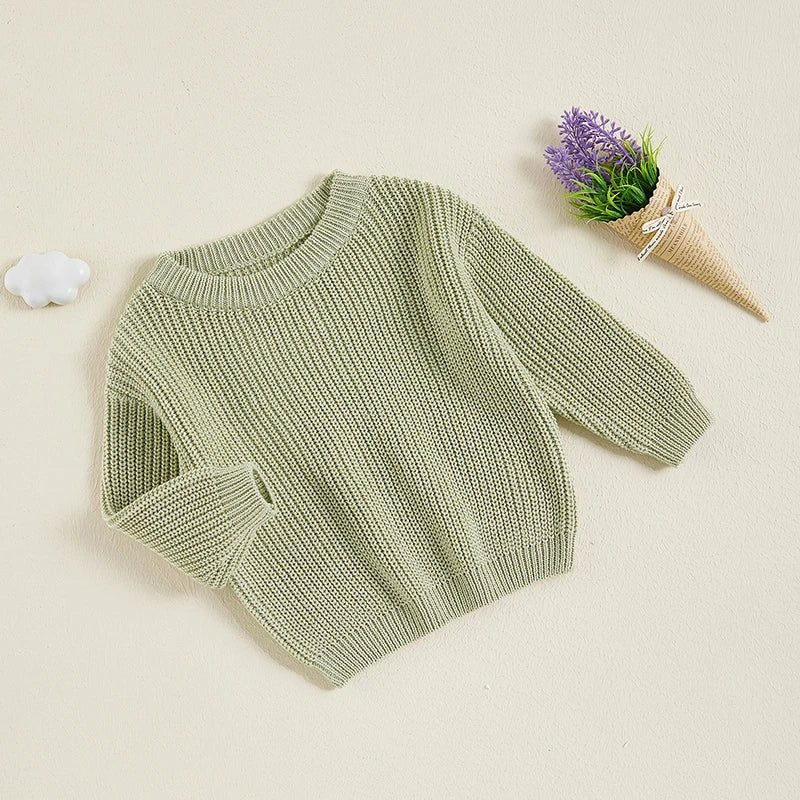 Cute Toddler Unisex Cable Knit Sweater Warm Cozy Round Neck Long Sleeve Pullover Jumper for Autumn Winter Season - Chic Cart