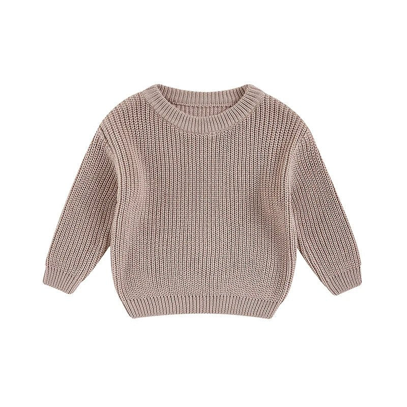 Cute Toddler Unisex Cable Knit Sweater Warm Cozy Round Neck Long Sleeve Pullover Jumper for Autumn Winter Season - Chic Cart