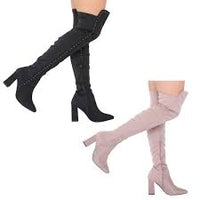 2025 women's new towel velvet high-heeled long boots for autumn winter pointed thick heels fashion boots over the knee long boot - Chic Cart 