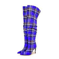 2025 women's new towel velvet high-heeled long boots for autumn winter pointed thick heels fashion boots over the knee long boot - Chic Cart 