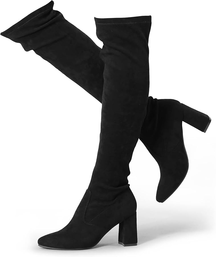 2025 women's new towel velvet high-heeled long boots for autumn winter pointed thick heels fashion boots over the knee long boot - Chic Cart 