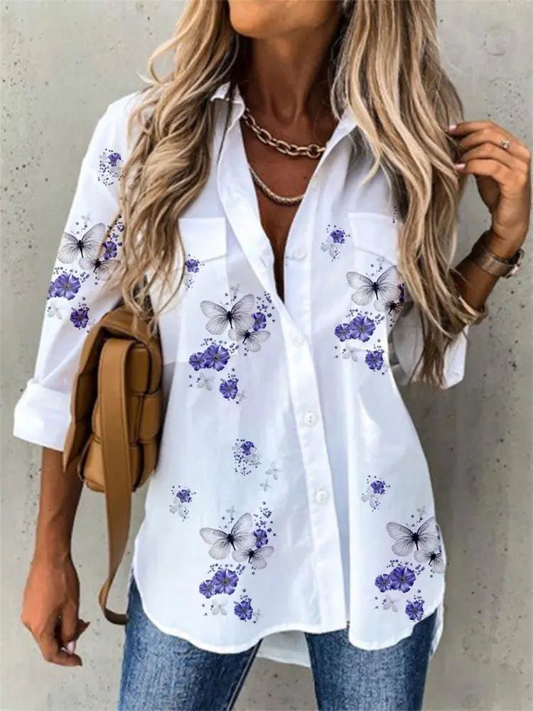 Temperament Women Shirt Loose Long Sleeve Shirt Women Casual Printed Women Top - Chic Cart