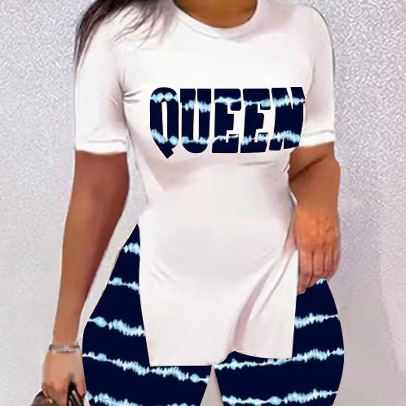 Best Selling Women's Clothes Fashion Trendy Split Short Sleeve Casual Shorts Two - piece Set - Chic Cart