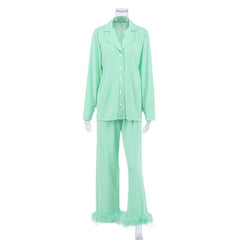Fashion Casual Set Green Women's Clothing Thin Two - piece Suit - Chic Cart