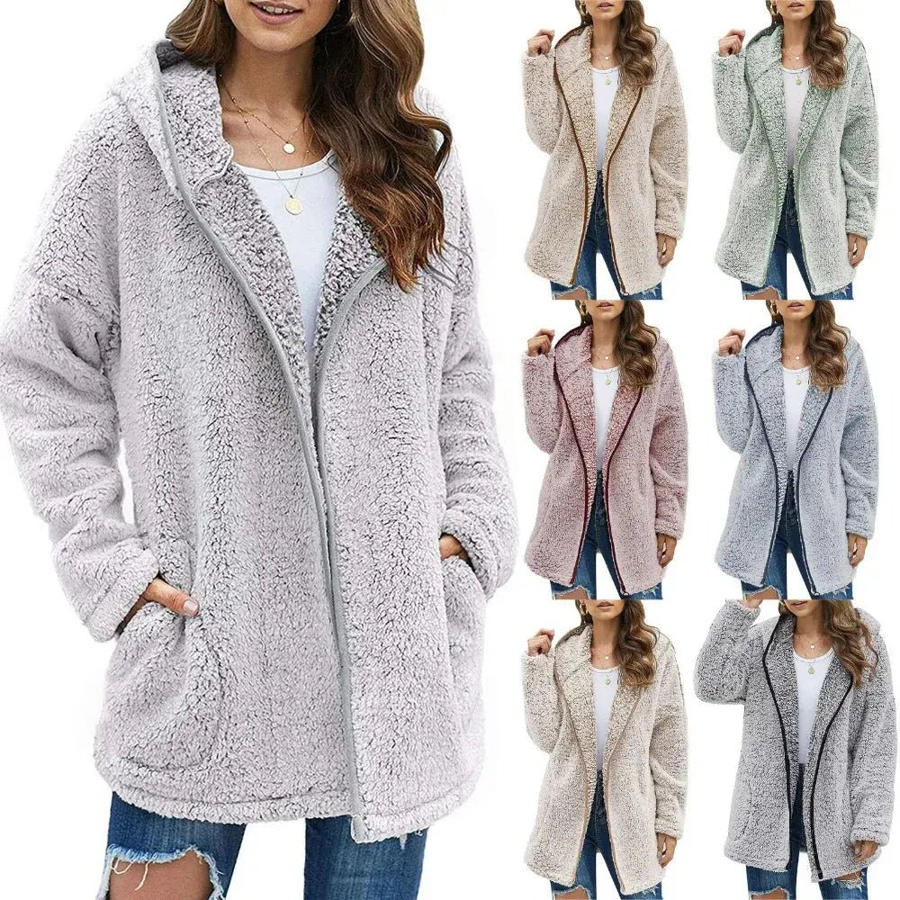 Autumn Winter Women Long Teddy Jacket Warm Thick Fleece Coat Turn Down Collar Plush Coat Woman Casual Long Sleeve Winter Clothes - Chic Cart