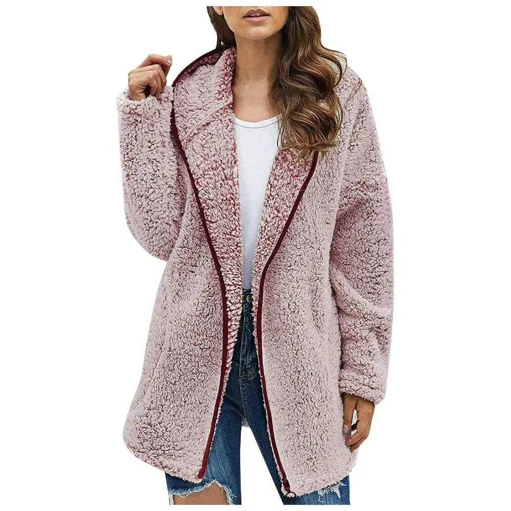 Autumn Winter Women Long Teddy Jacket Warm Thick Fleece Coat Turn Down Collar Plush Coat Woman Casual Long Sleeve Winter Clothes - Chic Cart