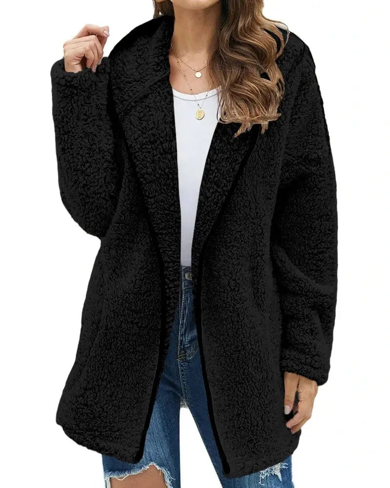 Autumn Winter Women Long Teddy Jacket Warm Thick Fleece Coat Turn Down Collar Plush Coat Woman Casual Long Sleeve Winter Clothes - Chic Cart