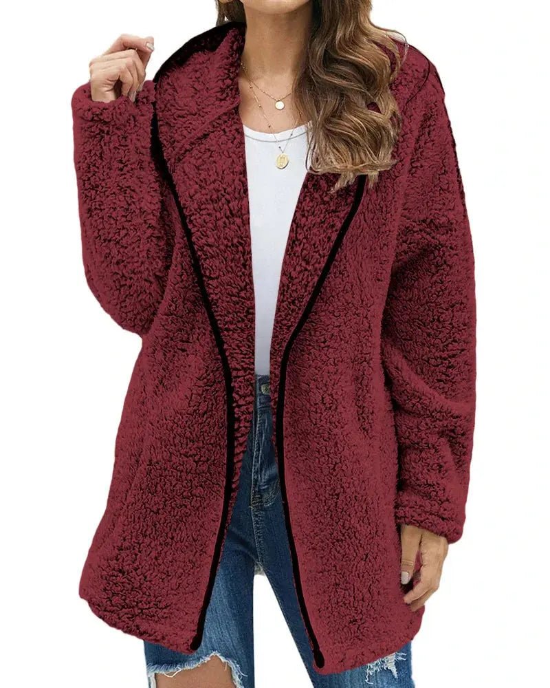 Autumn Winter Women Long Teddy Jacket Warm Thick Fleece Coat Turn Down Collar Plush Coat Woman Casual Long Sleeve Winter Clothes - Chic Cart