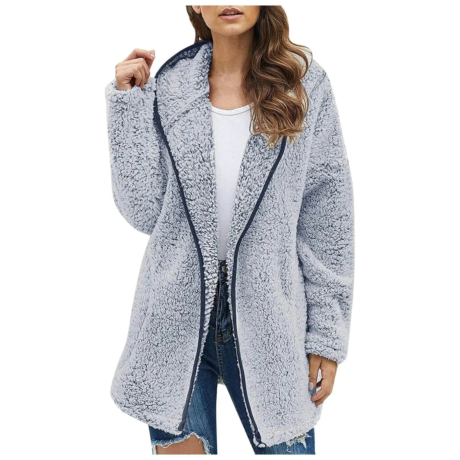 Autumn Winter Women Long Teddy Jacket Warm Thick Fleece Coat Turn Down Collar Plush Coat Woman Casual Long Sleeve Winter Clothes - Chic Cart