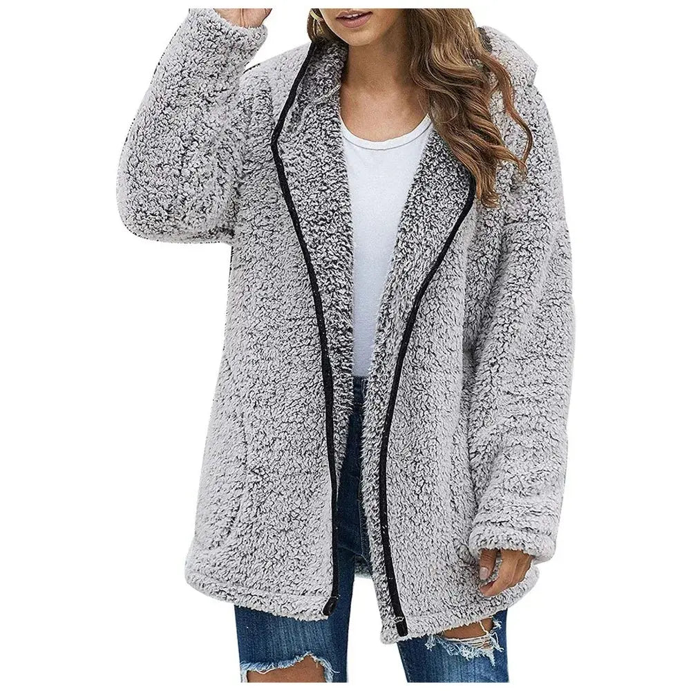 Autumn Winter Women Long Teddy Jacket Warm Thick Fleece Coat Turn Down Collar Plush Coat Woman Casual Long Sleeve Winter Clothes - Chic Cart
