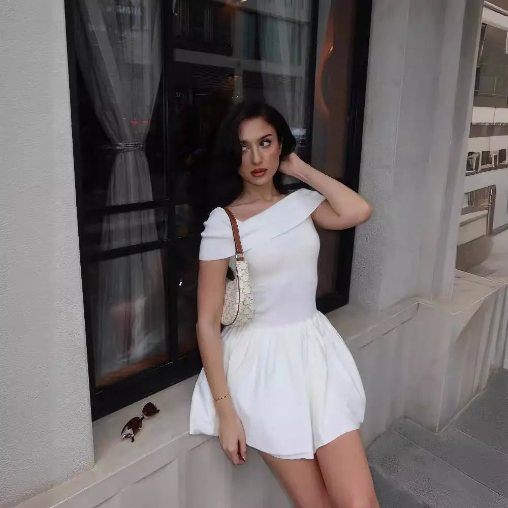 European And American Style Beach Holiday Sexy Dress Knitted Hollow - out Off Collar - Chic Cart