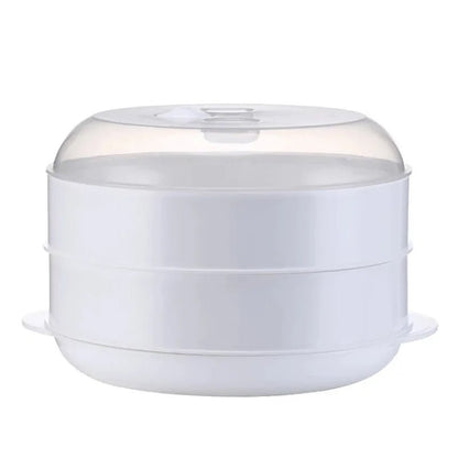Double Plastic Steamer Microwave Oven Round Steamer With Lid Cookware Steamer Household Steamed Buns Kitchen Cooking Tools - Chic Cart