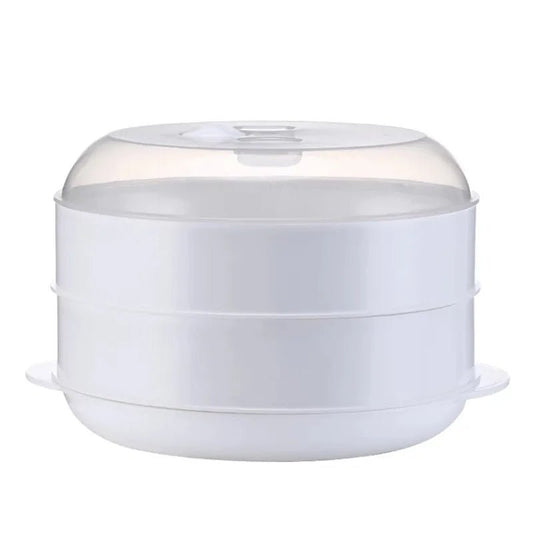 Double Plastic Steamer Microwave Oven Round Steamer With Lid Cookware Steamer Household Steamed Buns Kitchen Cooking Tools - Chic Cart