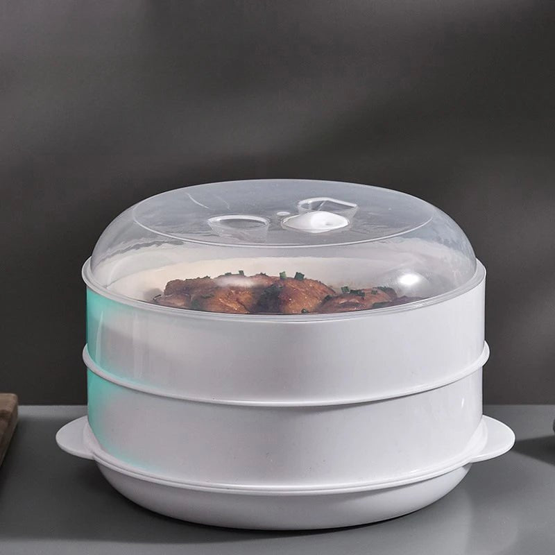 Double Plastic Steamer Microwave Oven Round Steamer With Lid Cookware Steamer Household Steamed Buns Kitchen Cooking Tools - Chic Cart